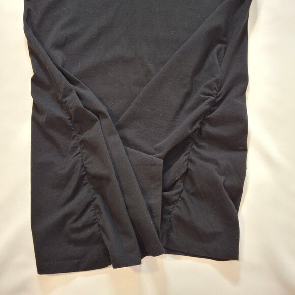 Oversized Cowl Neck Cap Sleeve Black T Shirt Dress Size M Ruched at Side Seams - Picture 7 of 16